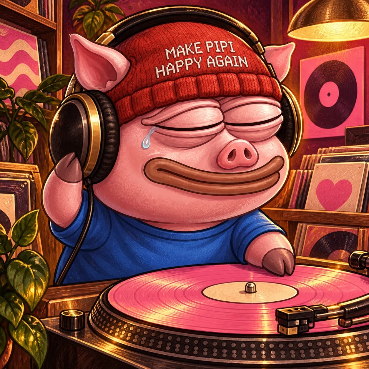PiPi listens to a record